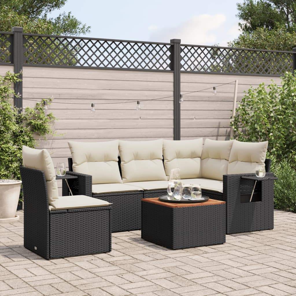 6 pcs garden furniture with black braided resin cushions