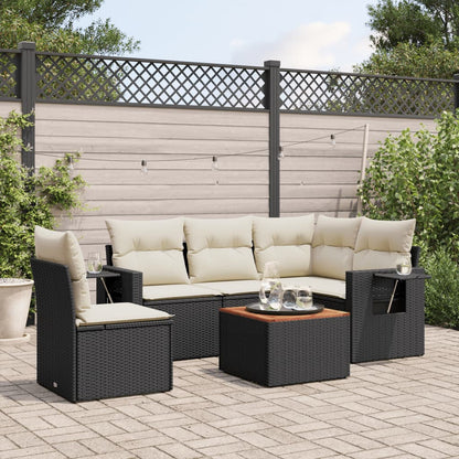 6 pcs garden furniture with black braided resin cushions