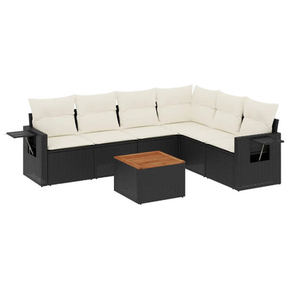 Garden furniture 7 pcs with black braided resin cushions