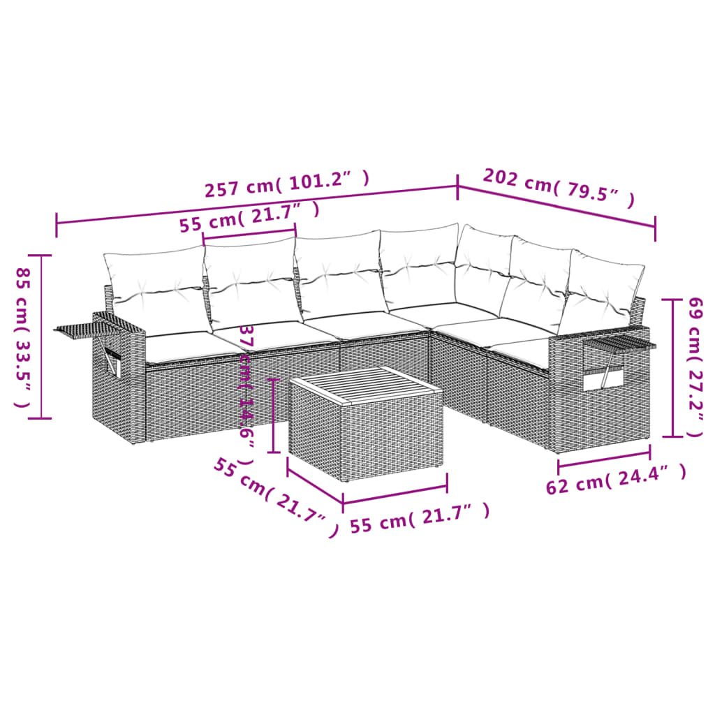 Garden furniture 7 pcs with black braided resin cushions