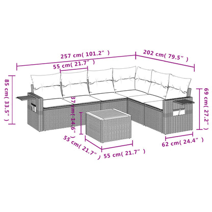 Garden furniture 7 pcs with black braided resin cushions