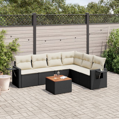 Garden furniture 7 pcs with black braided resin cushions