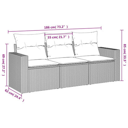 Salon de jardin avec coussins 3 pcs marron résine tressée