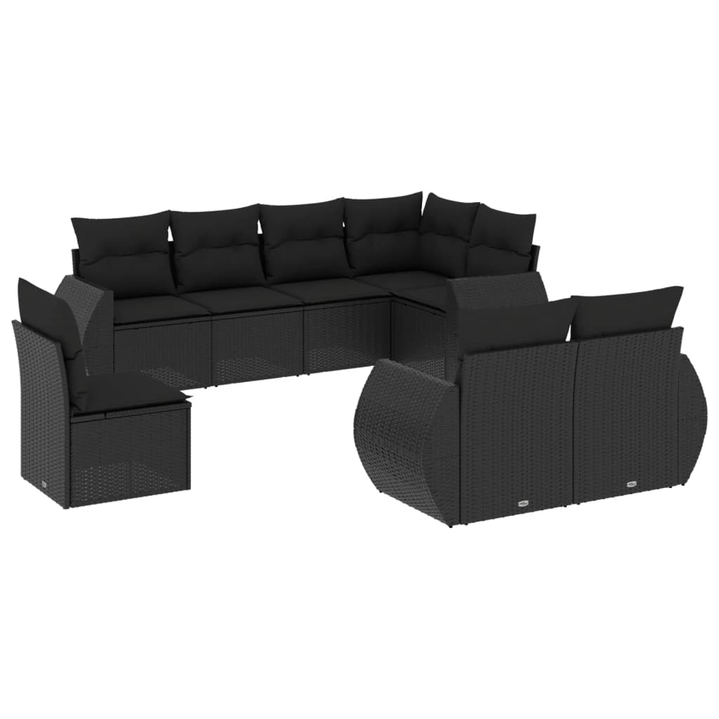 8 pcs garden furniture with black braided resin cushions