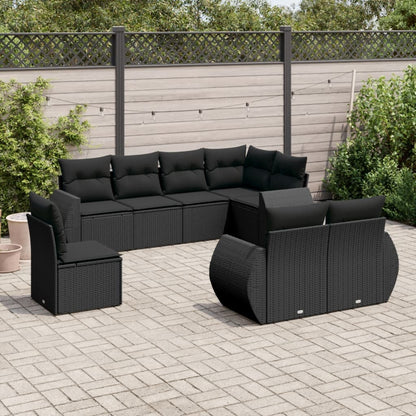 8 pcs garden furniture with black braided resin cushions