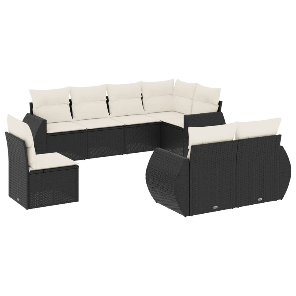 8 pcs garden furniture with black braided resin cushions