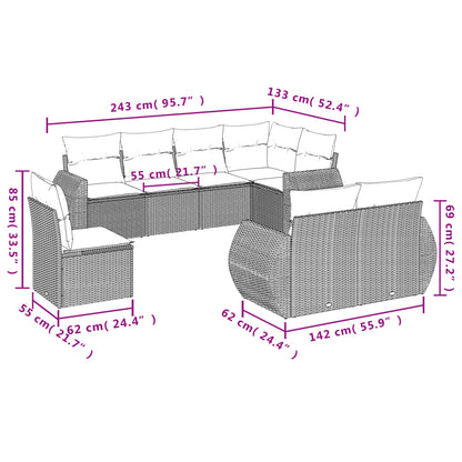 8 pcs garden furniture with black braided resin cushions