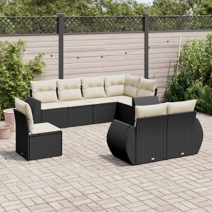 8 pcs garden furniture with black braided resin cushions