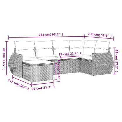 6 pcs garden furniture with black braided resin cushions