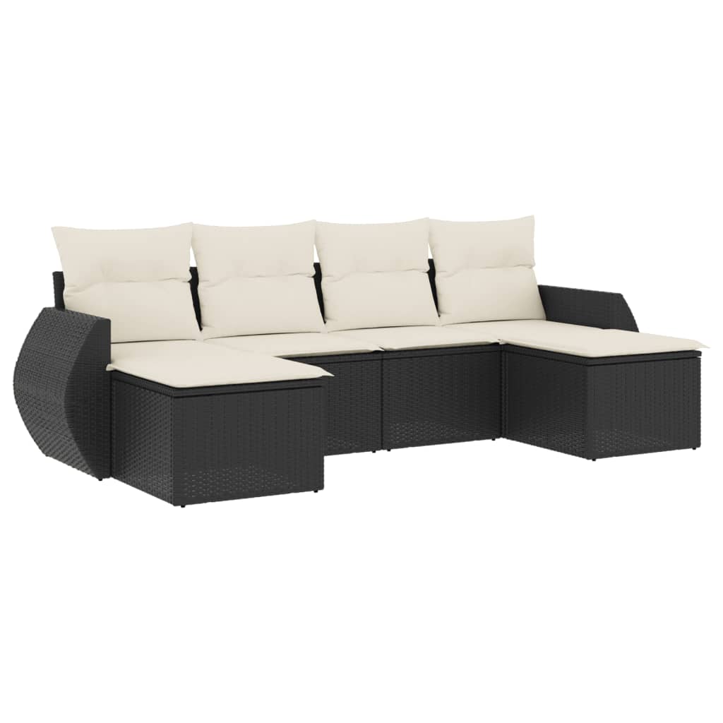 6 pcs garden furniture with black braided resin cushions