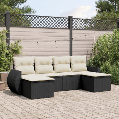 6 pcs garden furniture with black braided resin cushions