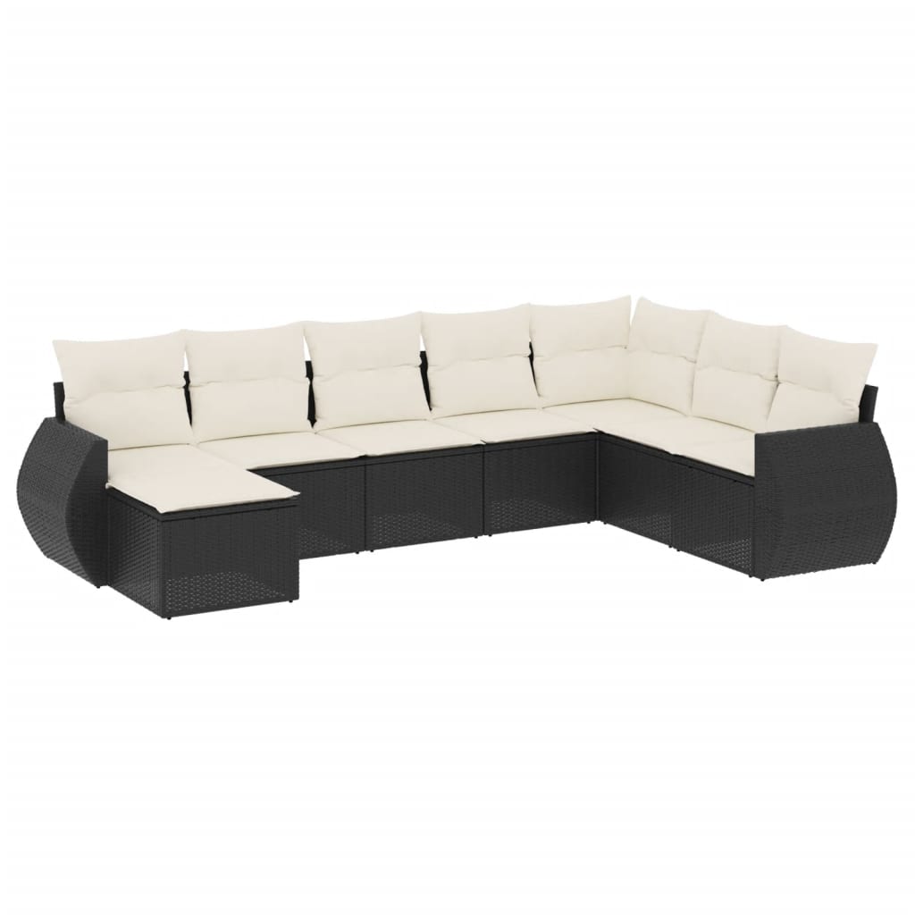 8 pcs garden furniture with black braided resin cushions