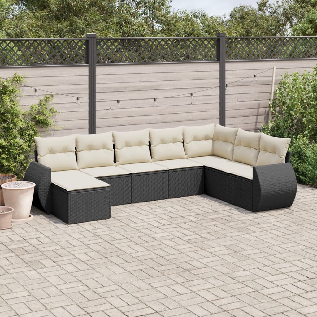 8 pcs garden furniture with black braided resin cushions