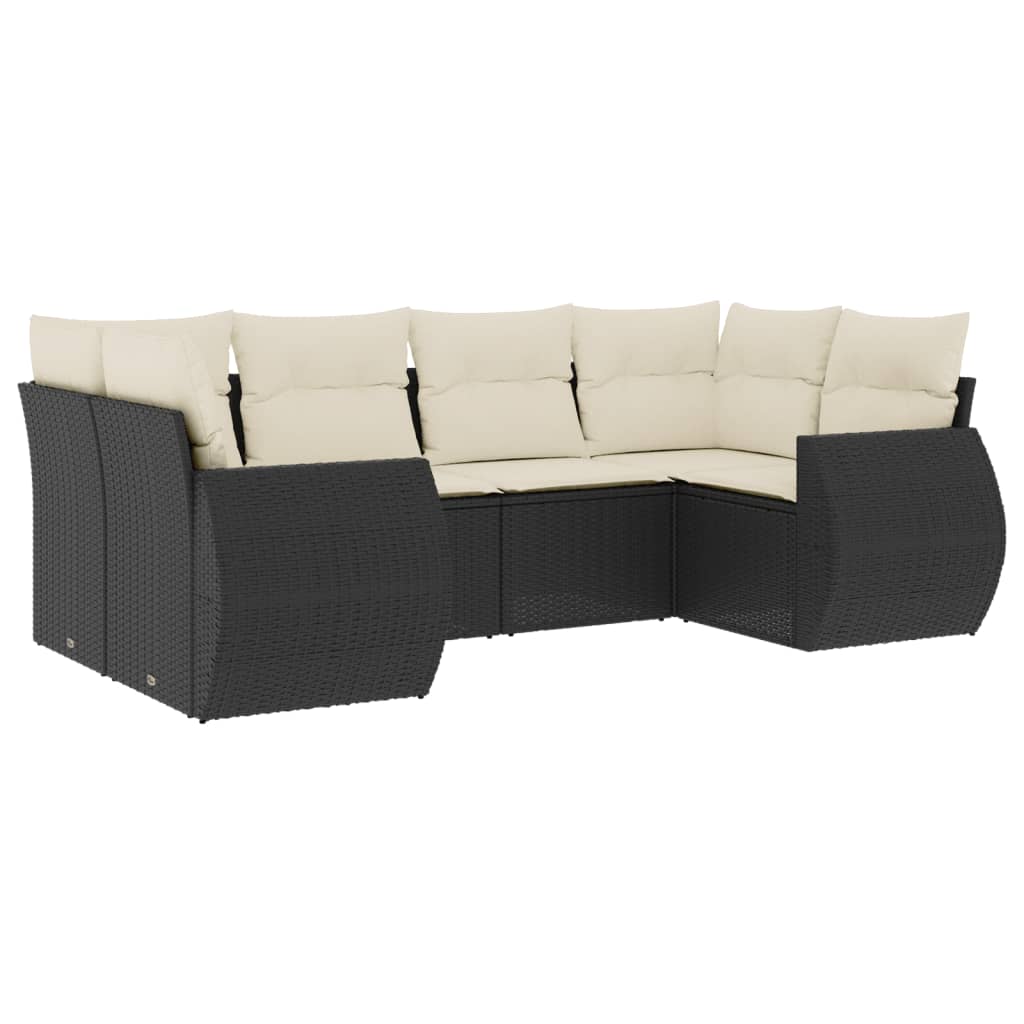 6 pcs garden furniture with black braided resin cushions