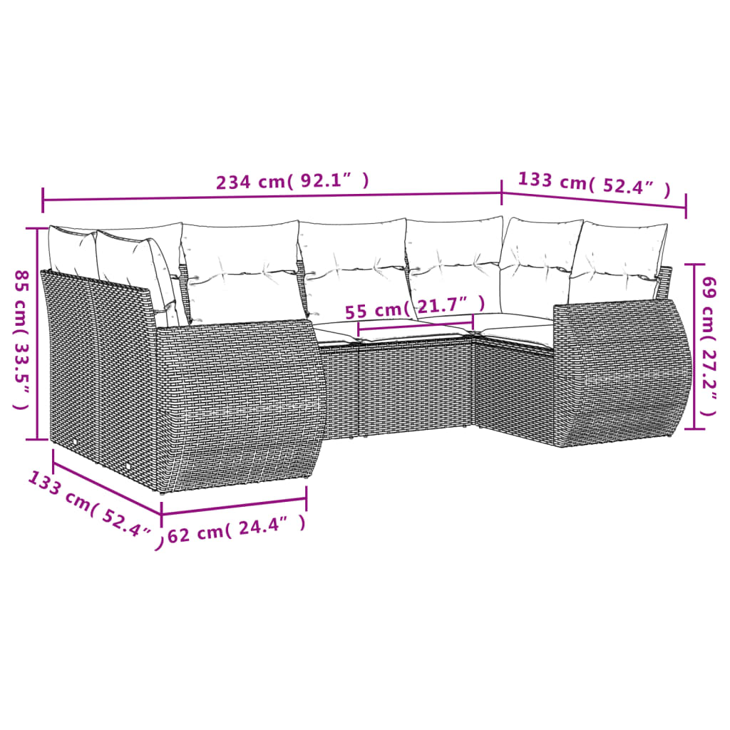 6 pcs garden furniture with black braided resin cushions
