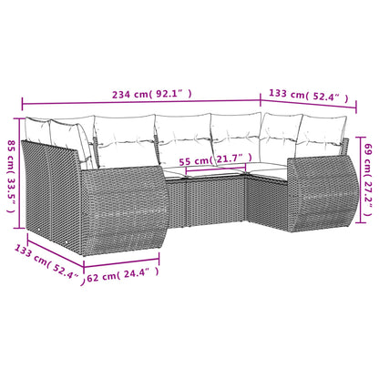 6 pcs garden furniture with black braided resin cushions