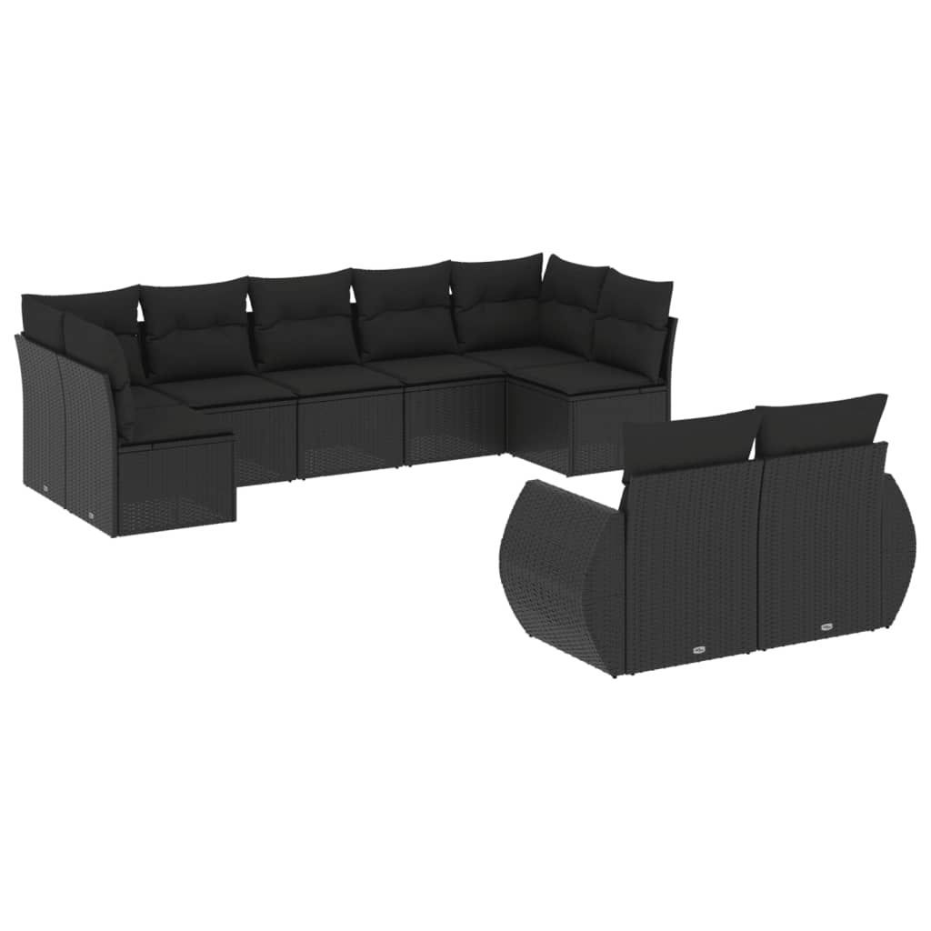 9 pcs garden furniture with black braided resin cushions