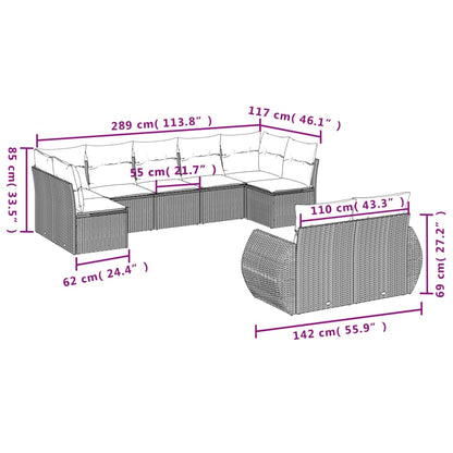 9 pcs garden furniture with black braided resin cushions