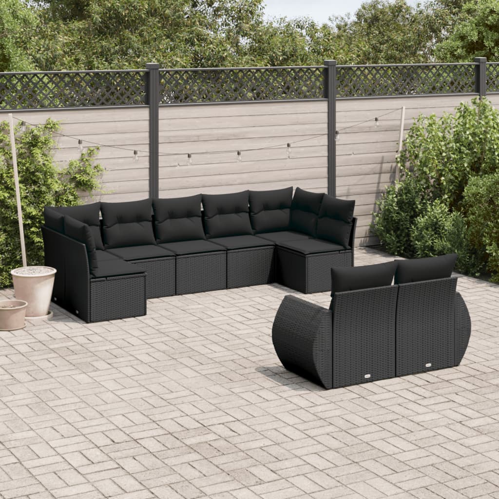 9 pcs garden furniture with black braided resin cushions