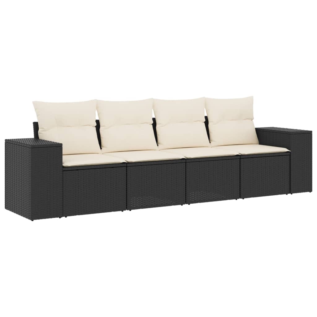 Muebles de jardín de 4 pcs con cojines de resina trenzados negros