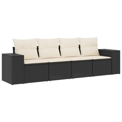 Muebles de jardín de 4 pcs con cojines de resina trenzados negros