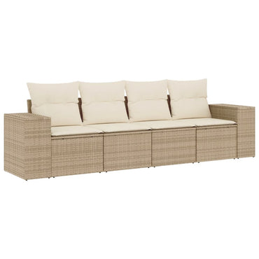 Garden furniture with cushions 4 pcs beige braided resin