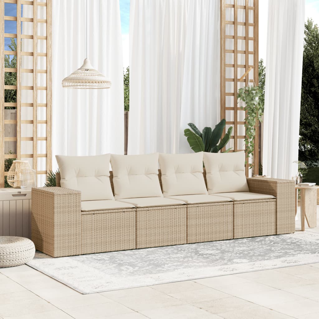Móveis de jardim com almofadas 4 PCs resina trançada bege