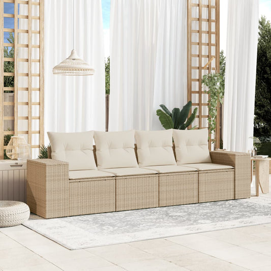 Garden furniture with cushions 4 pcs beige braided resin