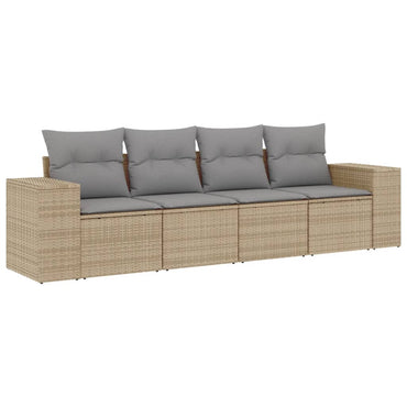 Garden furniture with cushions 4 pcs beige braided resin