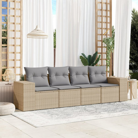 Garden furniture with cushions 4 pcs beige braided resin