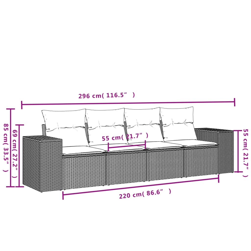 4 pcs garden furniture with braided resin gray cushions