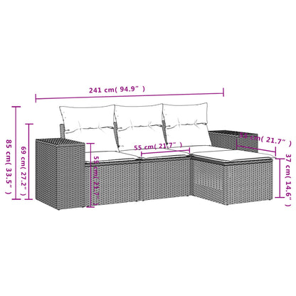 4 pcs garden furniture with black braided resin cushions