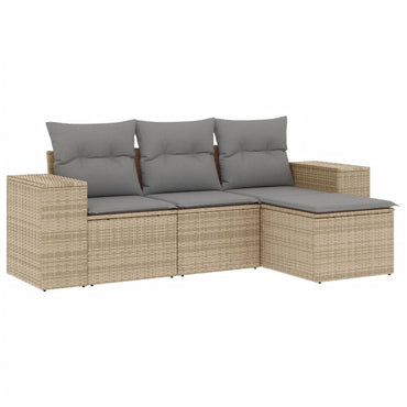 Garden furniture with cushions 4 pcs beige braided resin
