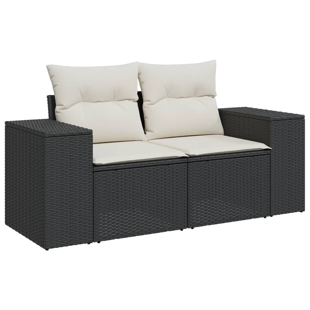 5 pezzi mobili da giardino con cuscini in resina intrecciata nera
