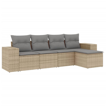 Mobili da giardino con cuscini da 5 pezzi resina intrecciata beige
