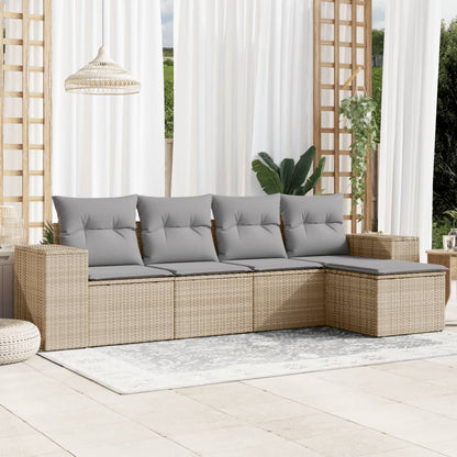 Mobili da giardino con cuscini da 5 pezzi resina intrecciata beige