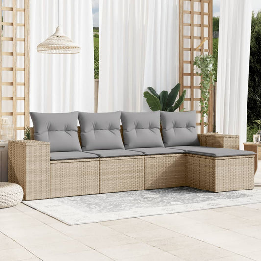 Mobili da giardino con cuscini da 5 pezzi resina intrecciata beige