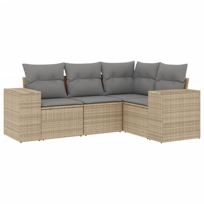Móveis de jardim com almofadas 4 PCs resina trançada bege