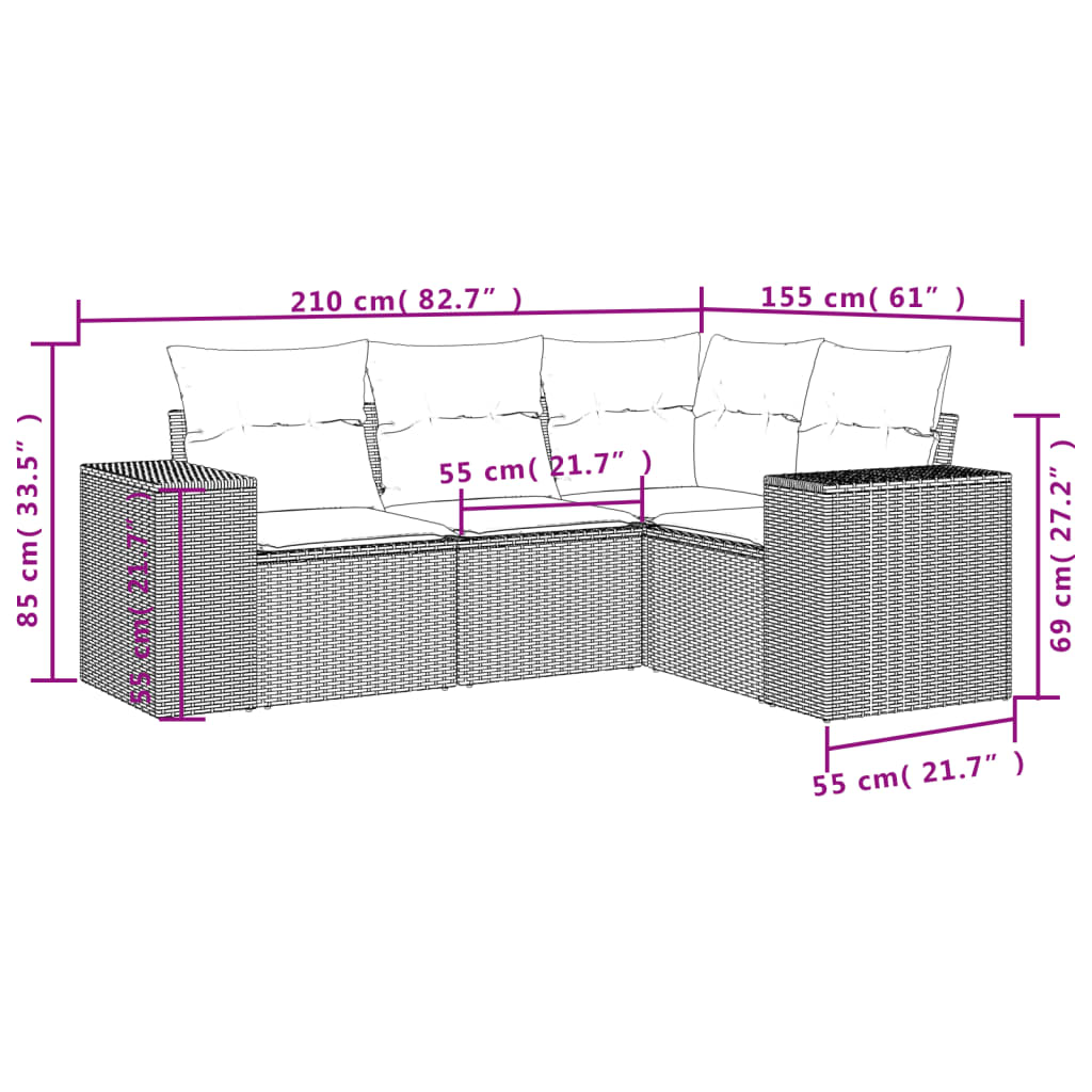 Móveis de jardim com almofadas 4 PCs resina trançada bege