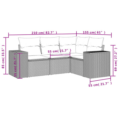 Móveis de jardim com almofadas 4 PCs resina trançada bege