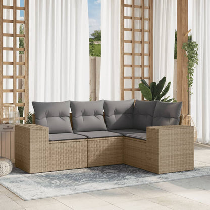Móveis de jardim com almofadas 4 PCs resina trançada bege