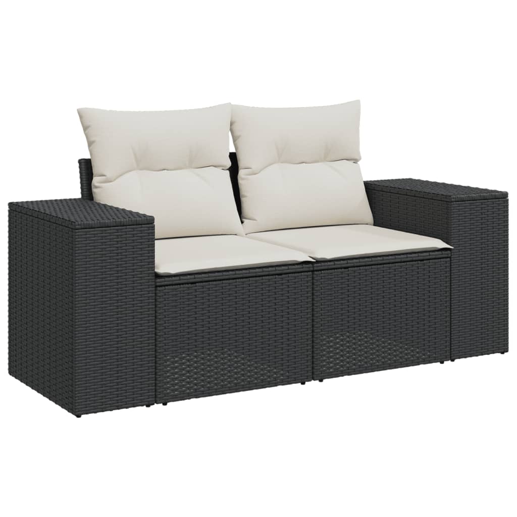 5 pezzi mobili da giardino con cuscini in resina intrecciata nera