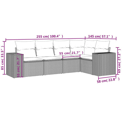 Mobili da giardino con cuscini da 5 pezzi resina intrecciata beige
