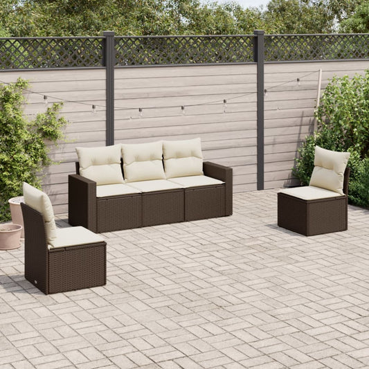 Mobili da giardino con cuscini da 5 pezzi resina intrecciata