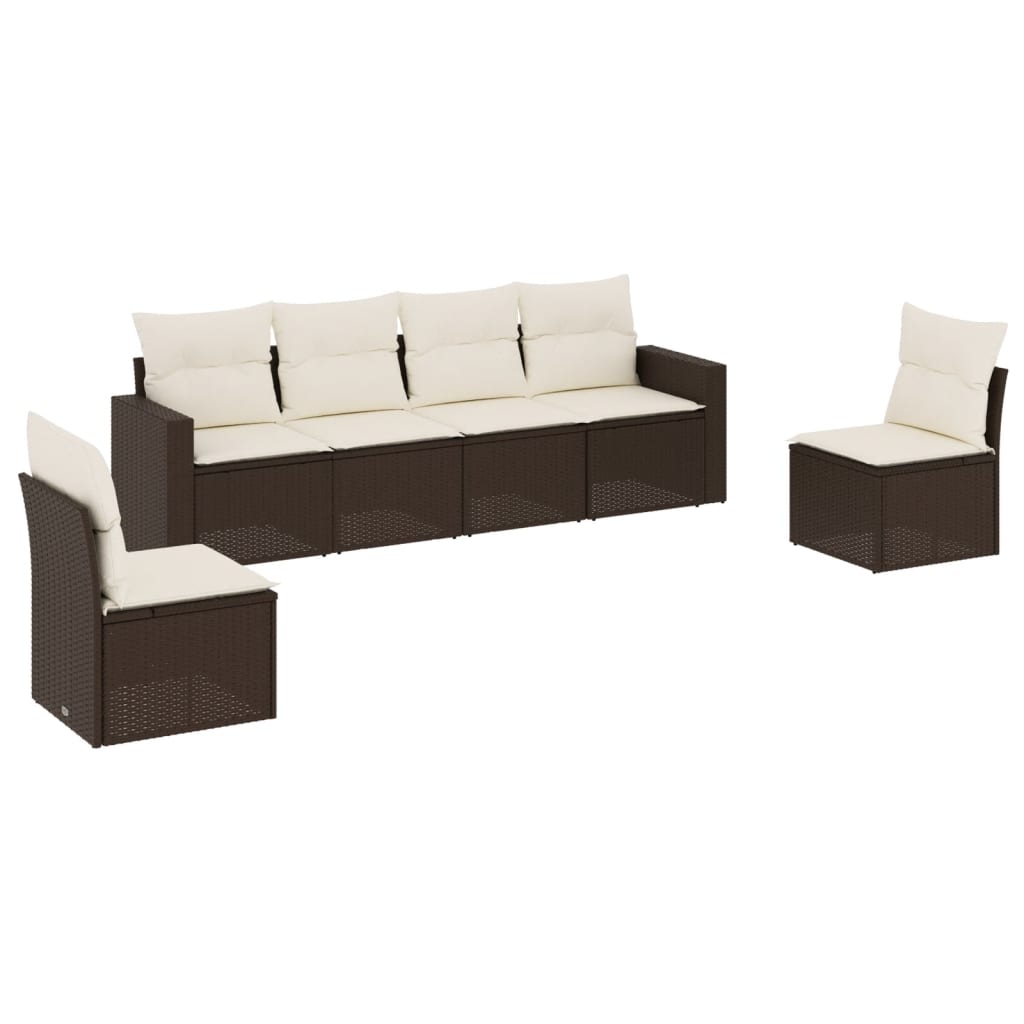 Garden furniture with cushions 6 pcs braided resin
