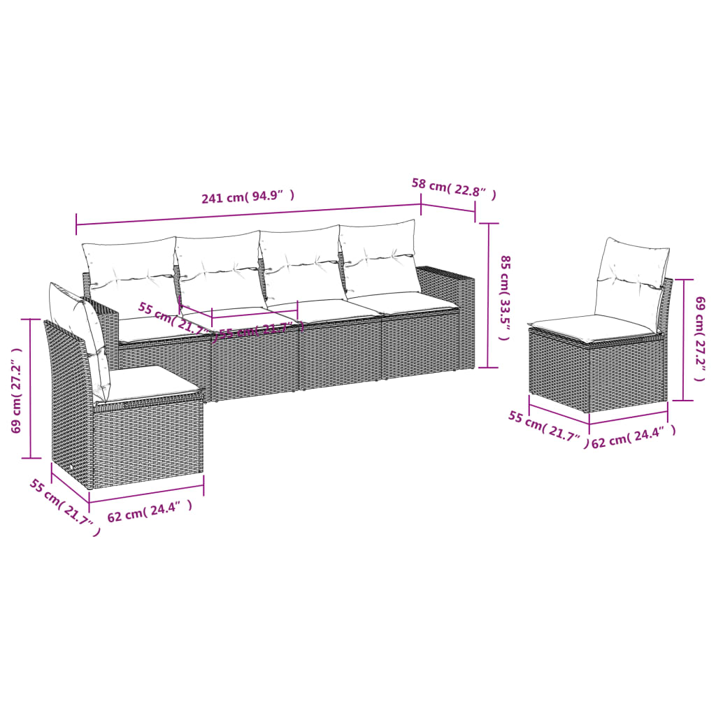 Garden furniture with cushions 6 pcs braided resin