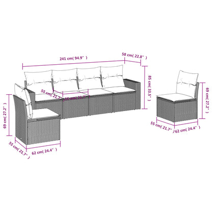 Garden furniture with cushions 6 pcs braided resin