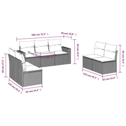 Garden furniture with cushions 7 pcs braided resin