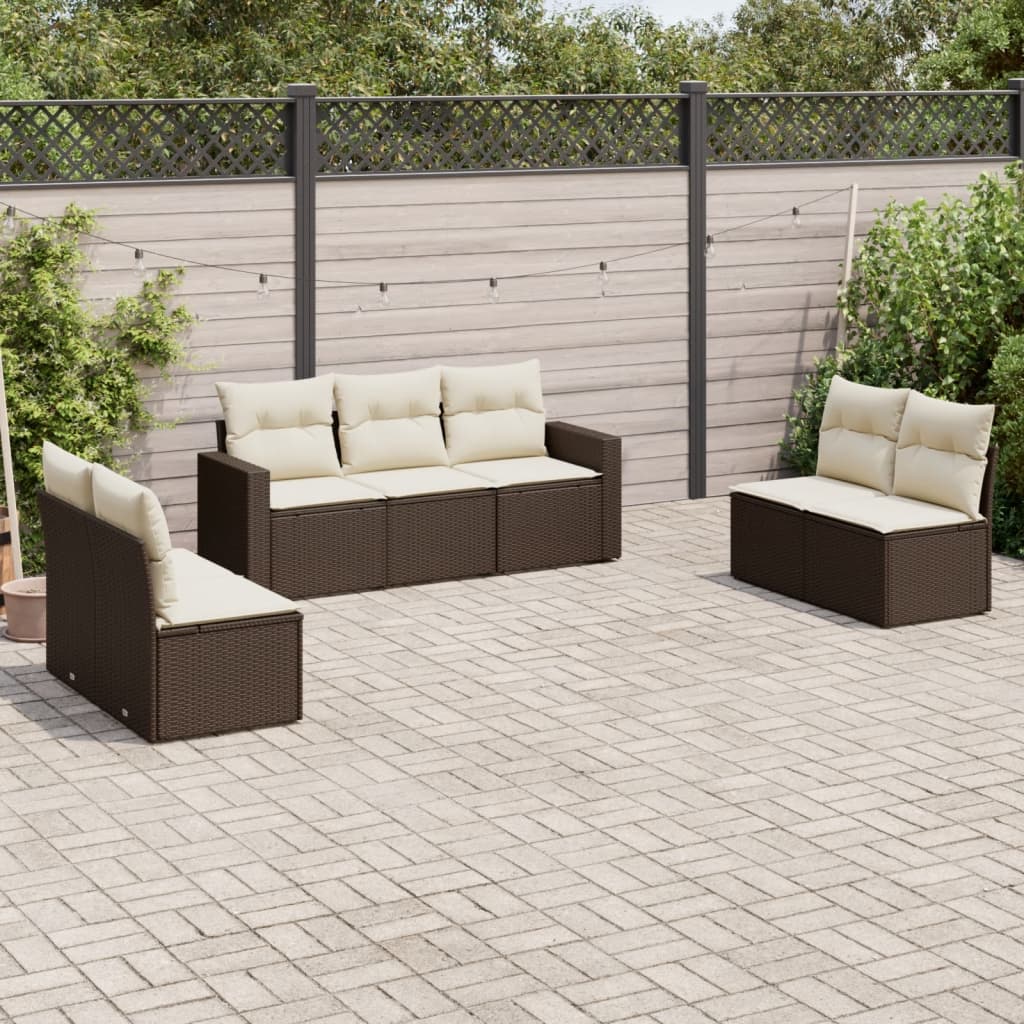 Garden furniture with cushions 7 pcs braided resin