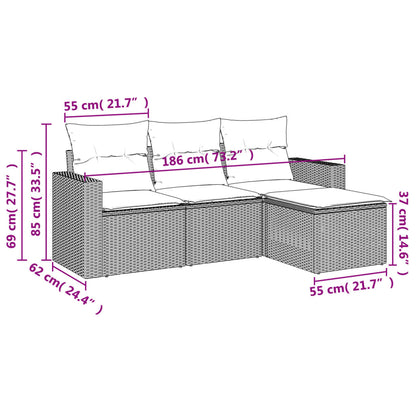4 pcs garden furniture with black braided resin cushions